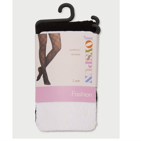 Joyspun Women's Lace and Opaque Tights, 2-Pack, Sizes XXL - Picture 1 of 8